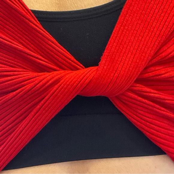 Enza Costa Viscose Rib Twist Back, Long Sleeve Red Midi Cocktail Dress, Sz S - Picture 9 of 14